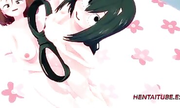 Tsuyu and Momo Rub Themselves in Boku no Hero Cosplay Hentai