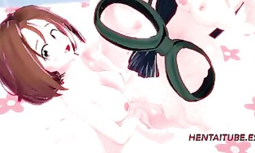 Tsuyu and Momo Rub Themselves in Boku no Hero Cosplay Hentai