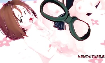 Tsuyu and Momo Rub Themselves in Boku no Hero Cosplay Hentai