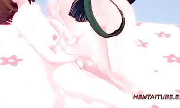 Tsuyu and Momo Rub Themselves in Boku no Hero Cosplay Hentai