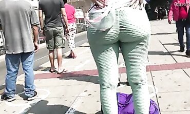 Latina MILF in Green Leggings Waiting at the Bus Stop Part 1