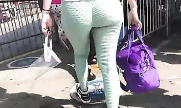 Latina MILF in Green Leggings Waiting at the Bus Stop Part 1