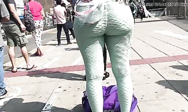 Latina MILF in Green Leggings Waiting at the Bus Stop Part 1