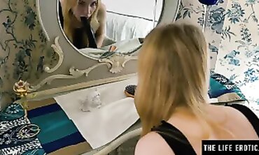Blonde Teen in Fishnets Rides Huge African Vibrator