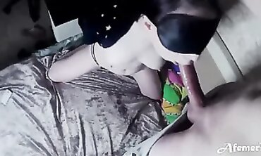 Dark-Haired Neighbor Gives Deep Throat Blowjob and Swallows Cum