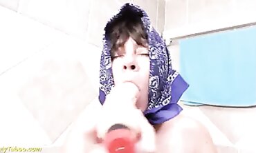 Hairy Mature Granny Pees in the Bathroom