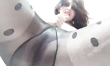 Italian MILF Masturbates in Sparkling Cream Stockings