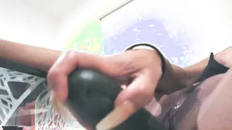 Latina Pleasure Squirts After Cucumber Toying