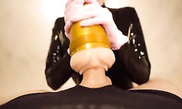 POV Handjob with Vagina Mittens Ends in a Massive Cumshot