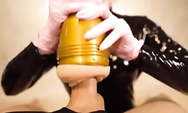 POV Handjob with Vagina Mittens Ends in a Massive Cumshot