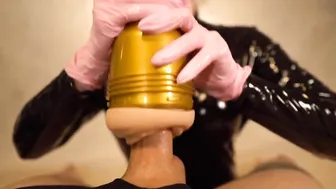 POV Handjob with Vagina Mittens Ends in a Massive Cumshot