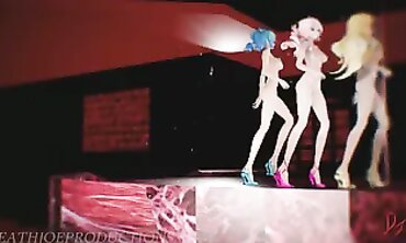 MMD R18: Bare Bombshell Miku, Luka & Lily Dance to Anitta