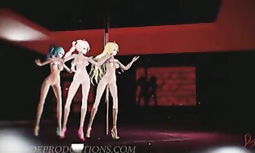 MMD R18: Bare Bombshell Miku, Luka & Lily Dance to Anitta