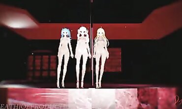 MMD R18: Bare Bombshell Miku, Luka & Lily Dance to Anitta