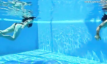 Hot Babe With Big Boobs Swims Under Water In Pool - Sexy Brunette Teen Flaunts Curvy Body