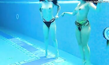 Hot Babe With Big Boobs Swims Under Water In Pool - Sexy Brunette Teen Flaunts Curvy Body
