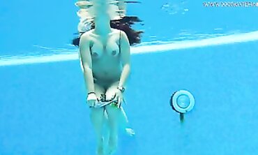 Hot Babe With Big Boobs Swims Under Water In Pool - Sexy Brunette Teen Flaunts Curvy Body