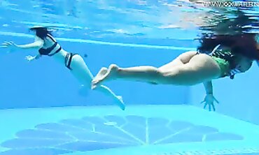 Hot Babe With Big Boobs Swims Under Water In Pool - Sexy Brunette Teen Flaunts Curvy Body