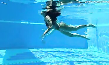 Hot Babe With Big Boobs Swims Under Water In Pool - Sexy Brunette Teen Flaunts Curvy Body