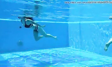 Hot Babe With Big Boobs Swims Under Water In Pool - Sexy Brunette Teen Flaunts Curvy Body