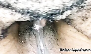 Close-Up POV of Ebony Lesbians Scissoring to Squirting Orgasm
