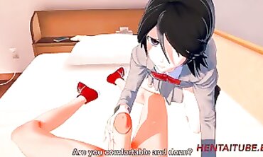 Rukia Cosplay Triple Blowjob with Cum in Mouth