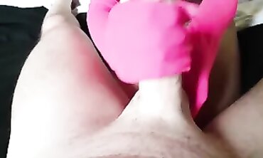 Laura Gives a Hardcore Handjob in Pink Nylon Stockings