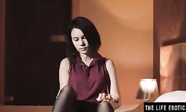 Slender Brunette Babe Gets Drenched During Striptease and Masturbation