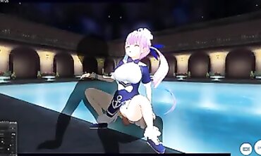 Minato Aqua Cosplay: Rough Pool Sex with Creampie