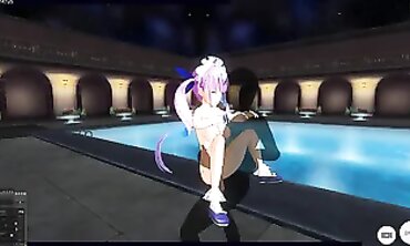 Minato Aqua Cosplay: Rough Pool Sex with Creampie