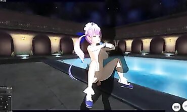 Minato Aqua Cosplay: Rough Pool Sex with Creampie