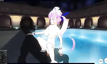 Minato Aqua Cosplay: Rough Pool Sex with Creampie