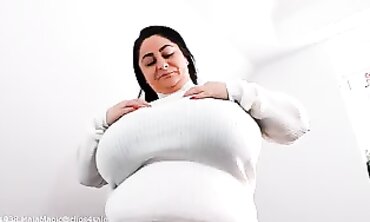 Alice 85JJ in a Tight White Pullover