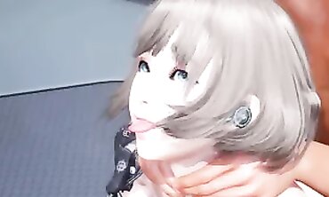 3D Animated Brunette Gets Rough Anal and Blowjob with Ahegao