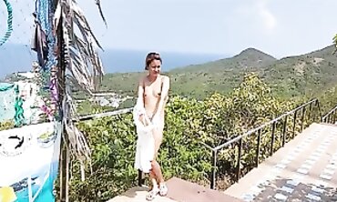 Asian Beauty Strips Nude at Island Observation Point