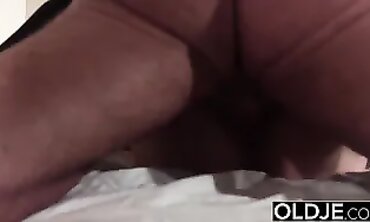 Platinum Blonde Beauty Gets Roughly Pounded by Older Guy