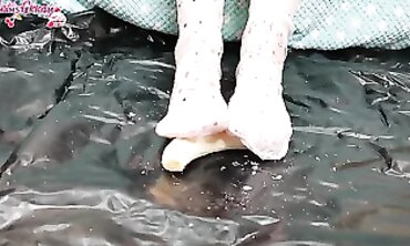 Hot MILF Doll Foot Fetish in High Heels with Squirting Wax Play