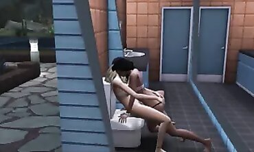 Animated Short Film - Lesbian Girls in Public Toilet Stall Scene