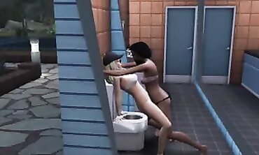 Animated Short Film - Lesbian Girls in Public Toilet Stall Scene