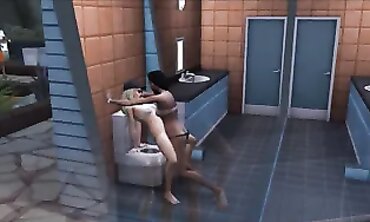 Animated Short Film - Lesbian Girls in Public Toilet Stall Scene