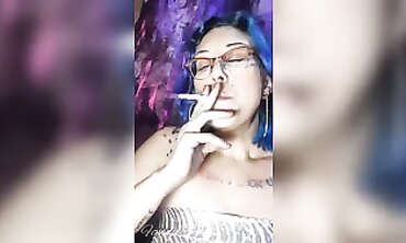 Blue Haired Babe Fetish - Smoking Hot MILF in Fishnet Stocking Sensual Tease