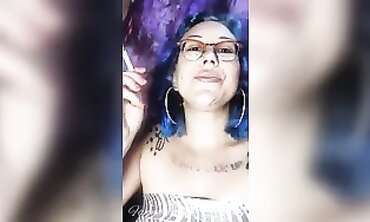 Blue Haired Babe Fetish - Smoking Hot MILF in Fishnet Stocking Sensual Tease
