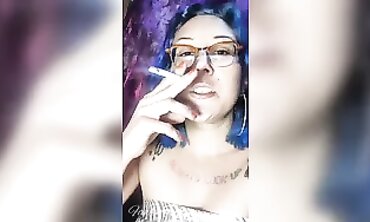Blue Haired Babe Fetish - Smoking Hot MILF in Fishnet Stocking Sensual Tease