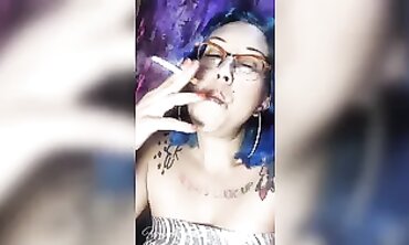 Blue Haired Babe Fetish - Smoking Hot MILF in Fishnet Stocking Sensual Tease