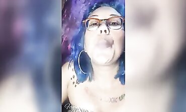 Blue Haired Babe Fetish - Smoking Hot MILF in Fishnet Stocking Sensual Tease