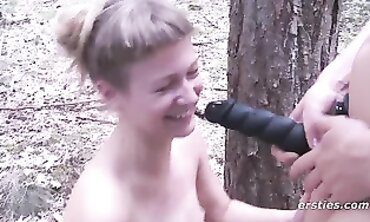 Two German blondes lose themselves in forest - Sex Outdoors with Older Man