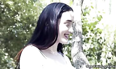 Teenage Cutie with Massive Breasts Shares Passionate Kisses in Her First Porn Video