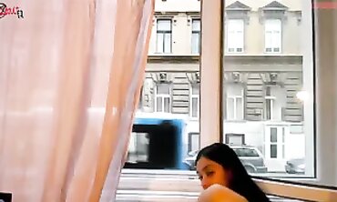Teens Orgasm in Public Window View - Group Sex Party with Older Men