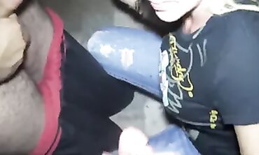 Grandma's Oldest Granddaughter Gives Double Blowjob & Swallows Twice
