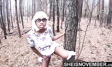 Ebony Beauty Squirts Outdoors On A Massive Black Cock